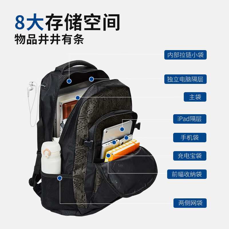 爱华仕（OIWAS）大容量双肩包男士女士通用16英寸电脑背包旅行包外出通勤收纳包 4000黑色大版