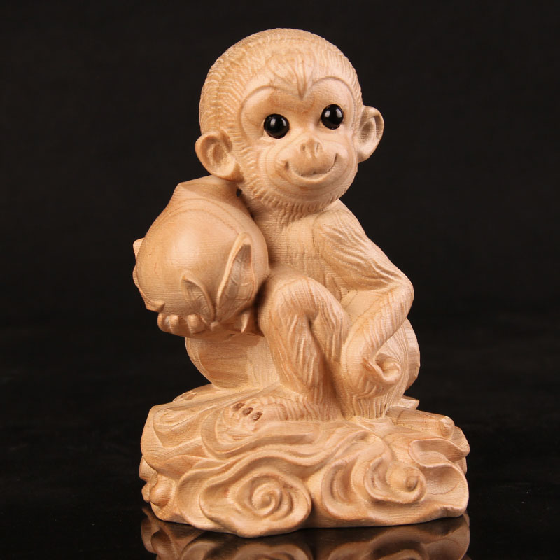泰山慈航阁桃木猴摆件寿桃猴木雕猴十二生肖猴原色木质小猴子工艺品