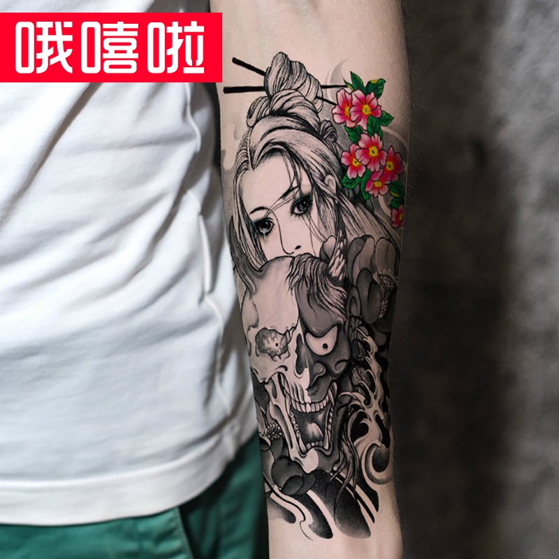 艺伎纹身贴纸防水男女花臂腿纹身贴般若鬼母圣母古典美女防水纹身贴纸