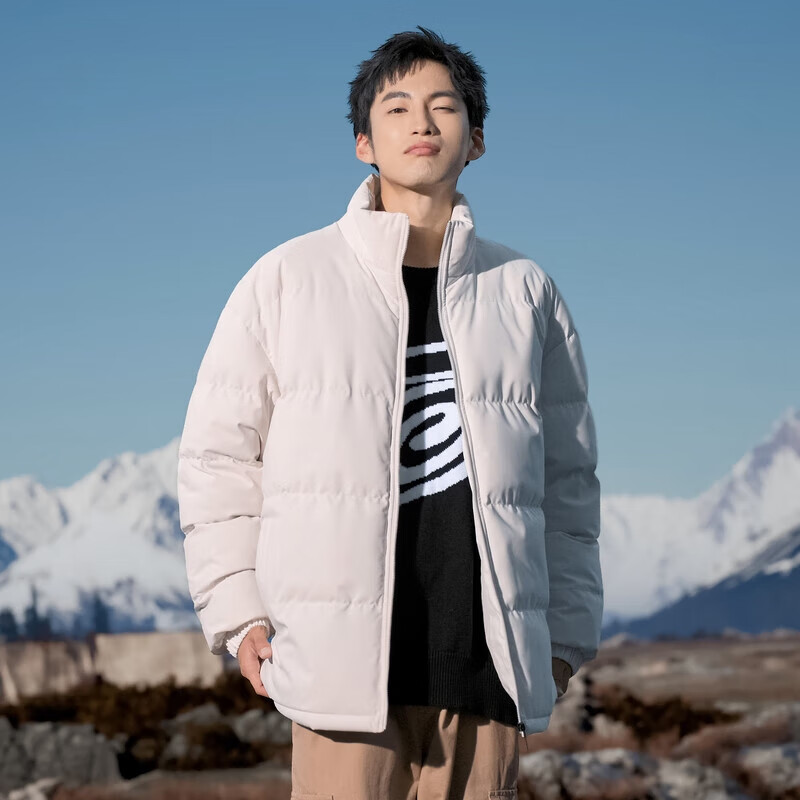 拉夏贝尔（La Chapelle）秋冬季新款棉衣男女同款小棉袄子棉服宽松面包服百搭立领保暖外套 白色 M
