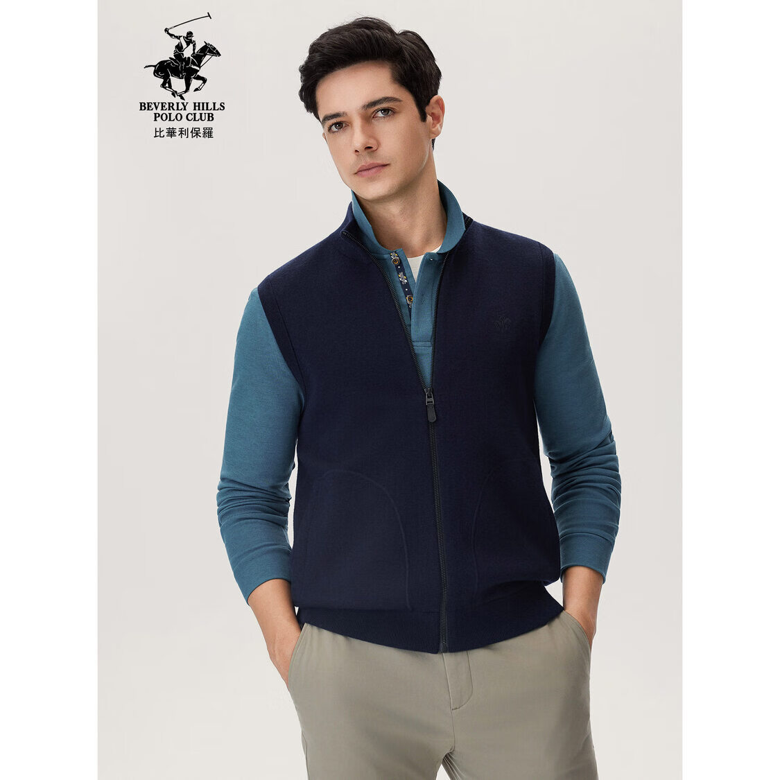 比华利保罗秋款毛衣外套休闲高端上衣 宝蓝 L