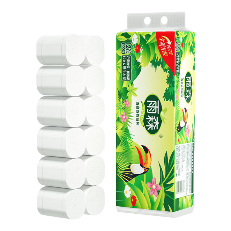 雨森 无芯卷纸【2斤12卷/提】卫生纸5层加厚手纸厕纸原木大卷筒纸 5层 83.3g*12卷 毛重1000g*1提