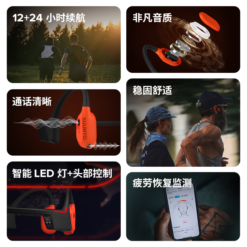 SUUNTO颂拓WING2  【重磅新品】专业运动骨传导蓝牙耳机户外跑步骑行健身无线挂脖开放式不入耳长续航 赤焰橙