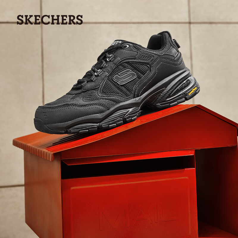 斯凯奇（Skechers）休闲运动鞋男复古潮流厚底增高缓震老爹鞋237145 全黑色/BBK 42