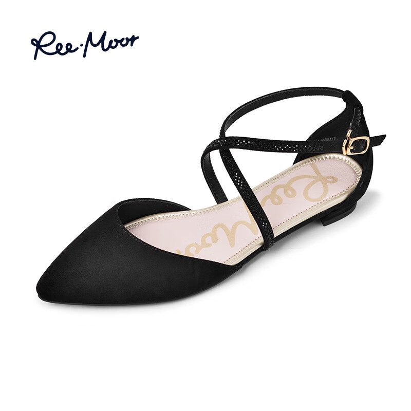 reemoor睿慕2025年新款夏季法式尖頭仙女風(fēng)氣質(zhì)綁帶平底鞋涼鞋女 黑色(寬版腳瘦建議拍小一碼) 36