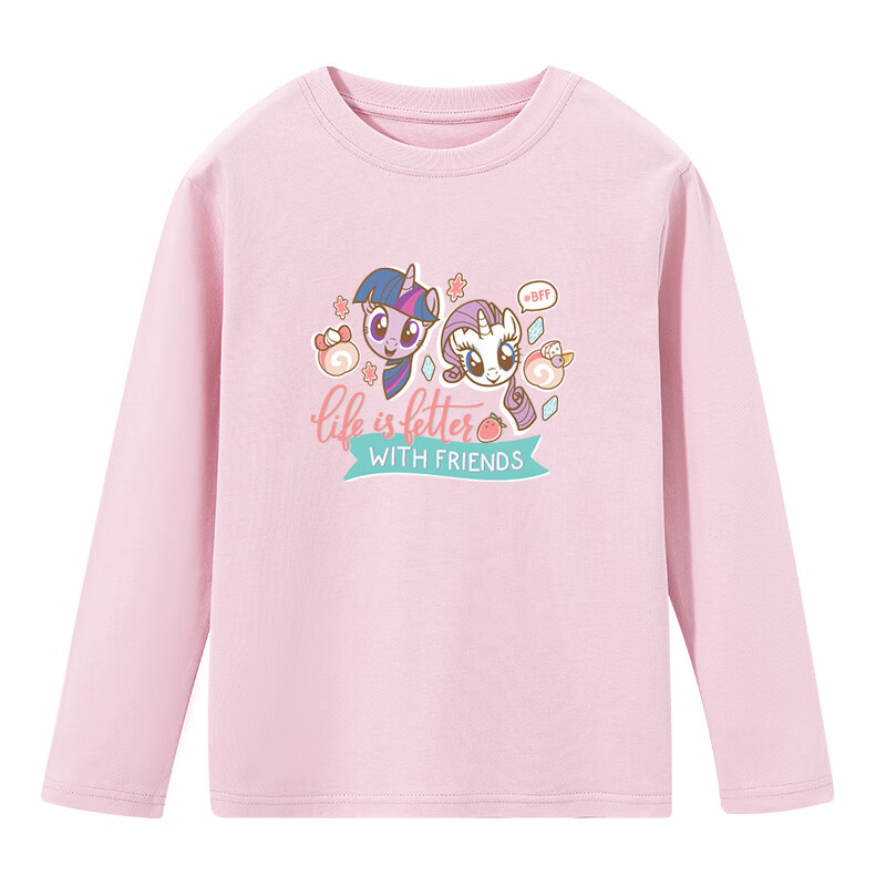 小马宝莉（MY LITTLE PONY）小马宝莉纯棉女童小学生秋季长袖T恤卡通印花打底衫插肩袖上衣值 粉色飘带头像 120