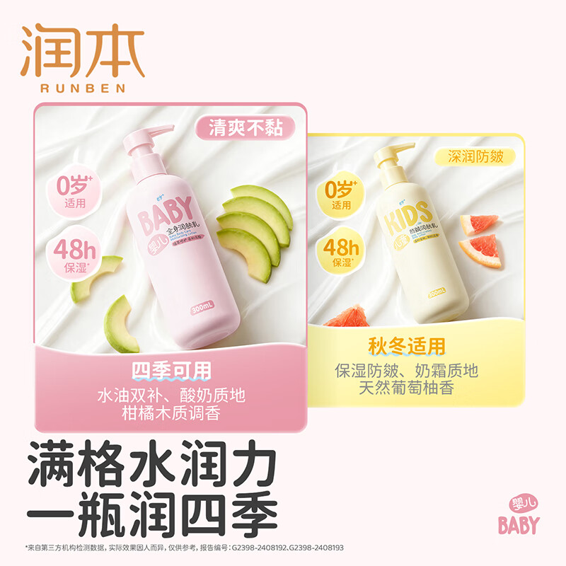 润本(RUNBEN)婴儿润肤乳 宝宝护肤身体乳保湿滋润补水儿童润肤霜全身 300ml 1瓶 【店长推荐】