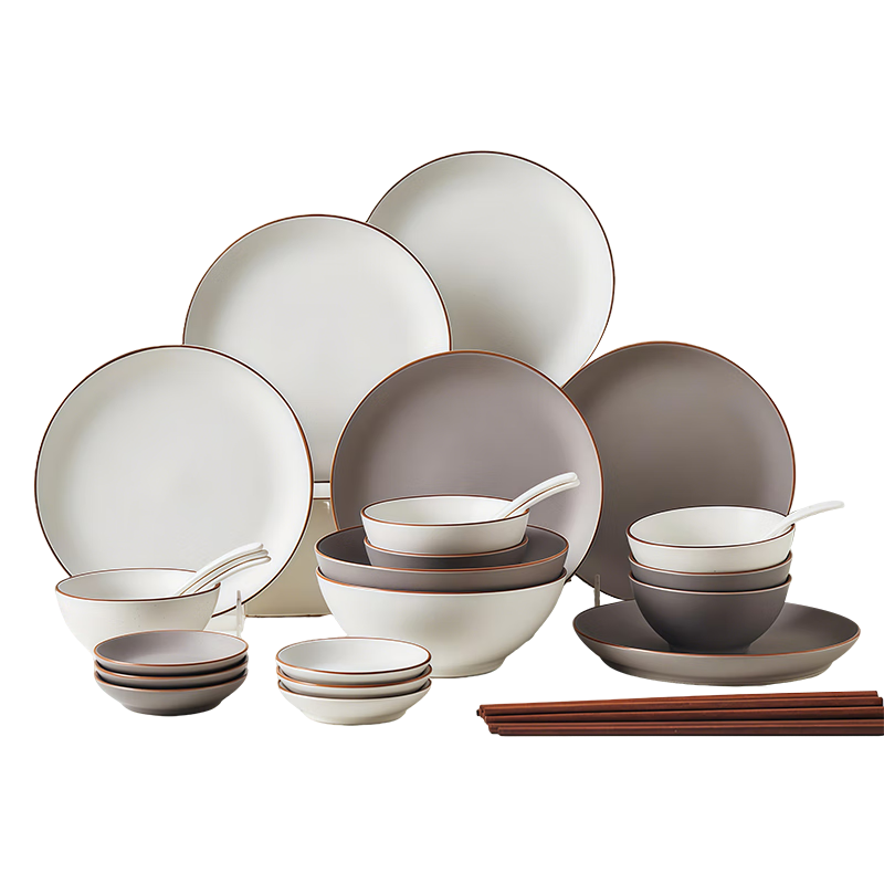 億嘉（IJARL） 餐具碗碟套裝陶瓷碗具套裝北歐盤(pán)子碗勺套裝可微波爐 珞珈32件套