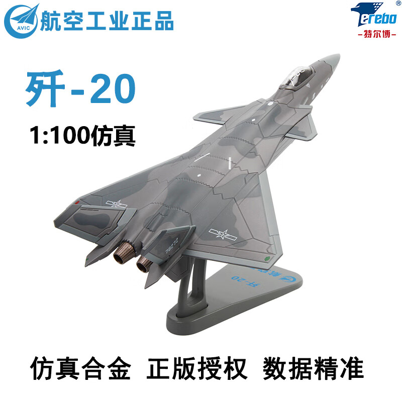 terebo特尔博1:100歼20战斗机 合金仿真飞机模型航展纪念品非积木玩具