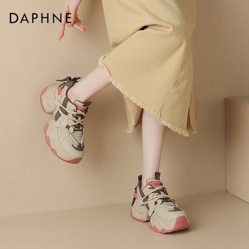 DAPHNE达芙妮老爹鞋女厚底加绒保暖时尚运动休闲鞋2025冬季新款轻便百搭鞋 米棕 单层 跟高 6.5cm 38 (240mm)