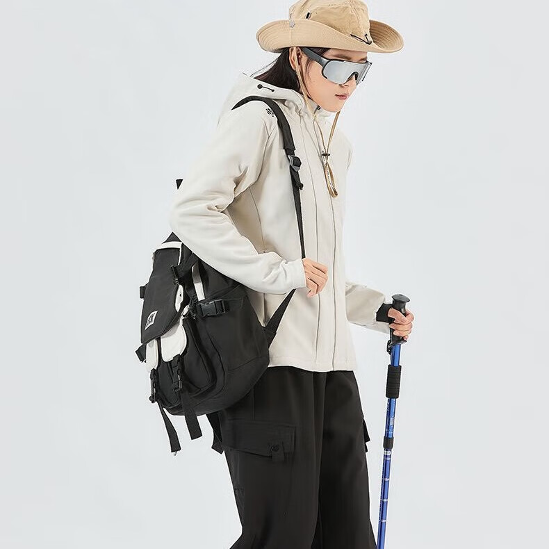 图途户外软壳外套连帽加绒防风运动外套秋冬登山上衣休闲外套 沙丘白 M