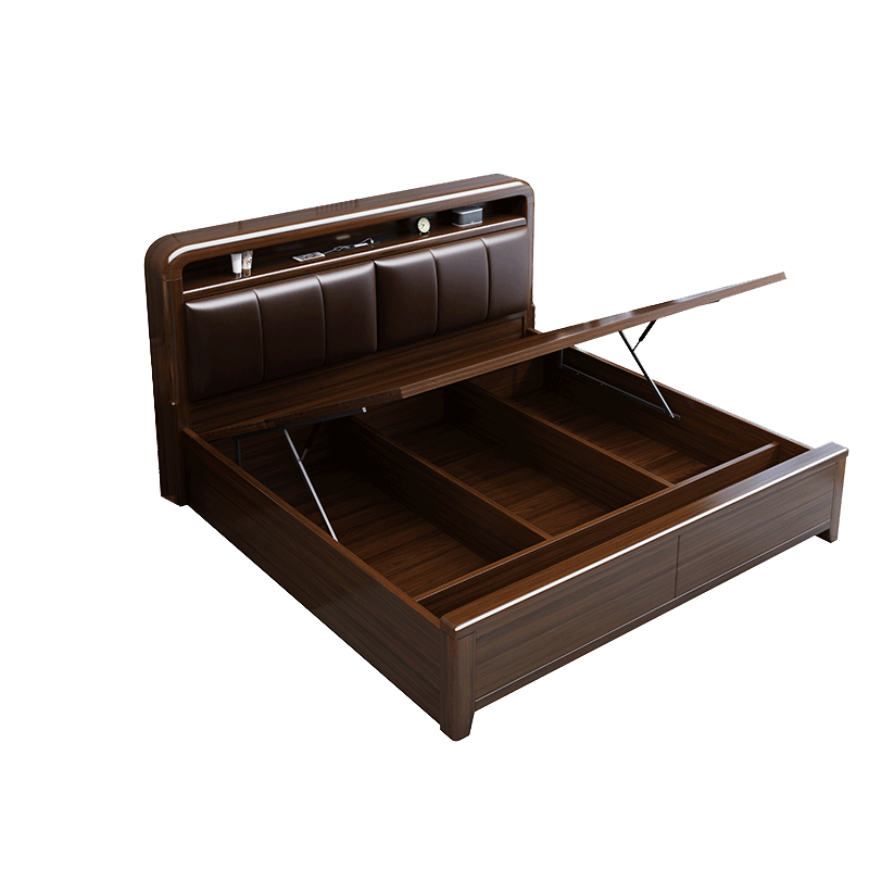 卡諾芬（kanuofen）金絲檀木實木床主臥1.8米雙人床大床中式臥室高箱儲物婚床簡約 1.8*2米箱框床【兩邊各帶1個大抽屜】 實木床+獨立袋乳膠床墊【偏軟】