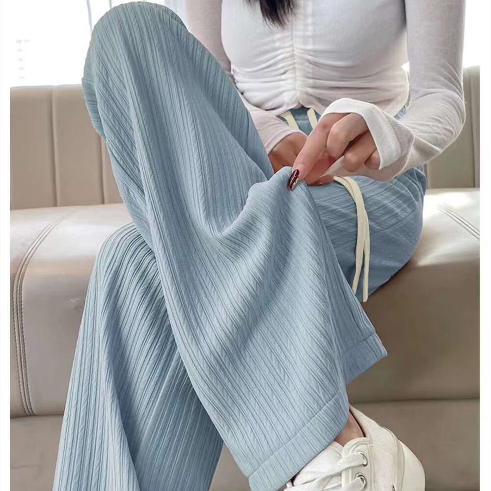 BURQAMARCH云朵泡芙裤窄版阔腿裤女士秋季高腰垂感裤子mm显瘦宽松直筒休闲裤 黑色 均码 (80-140斤)