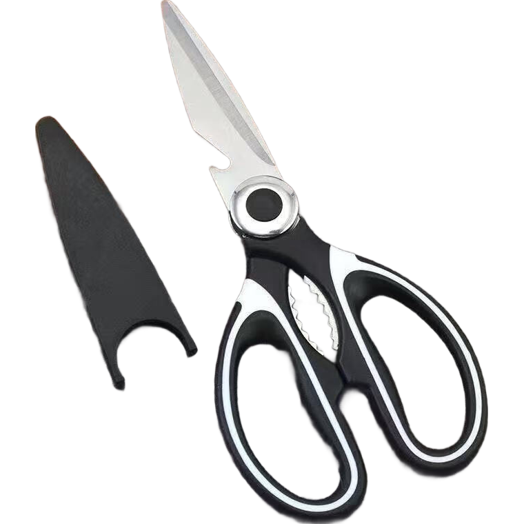 熊猫剪刀厨房剪刀家用剪刀不锈钢多功能鱼头鸡骨剪熊猫剪办公文具剪 黑色2.8mm一把