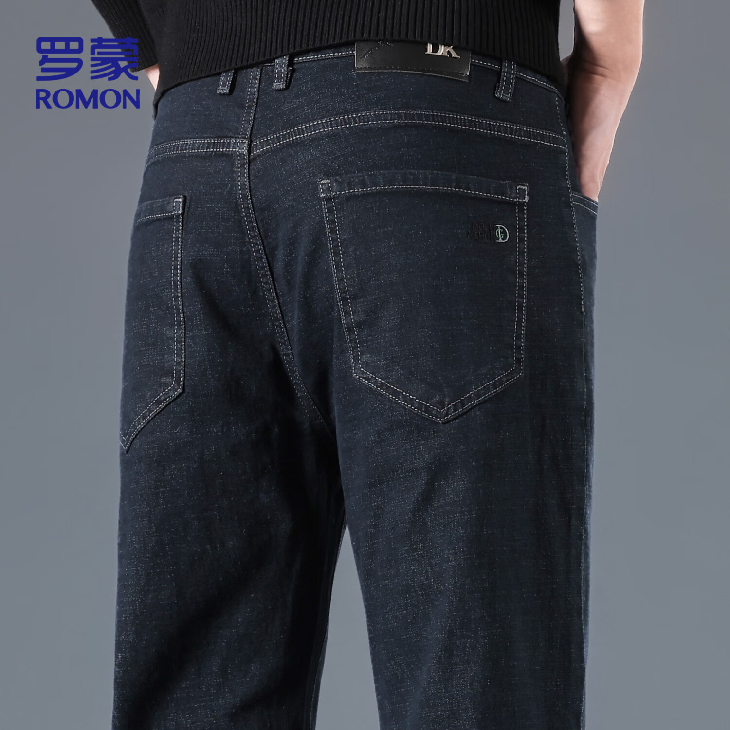罗蒙（ROMON）牛仔裤男士秋季商务休闲长裤直筒宽松弹力运动裤子男装K581蓝灰32