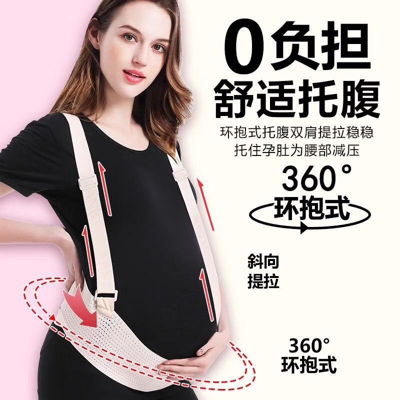 美康臣（Mikson）孕婦托腹帶專(zhuān)用孕中期晚期孕婦帶腰托薄款拖腹兜肚子拖腹帶恥骨痛 【套餐】可內外穿托腹帶特大碼+可調節孕婦枕