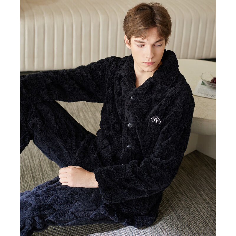 芬腾珊瑚绒睡衣男女士秋冬季套装保暖法兰绒加绒加厚休闲家居服冬天 FJ26940691深灰 【单男款】 L 建议:女110-124斤,男126-146斤