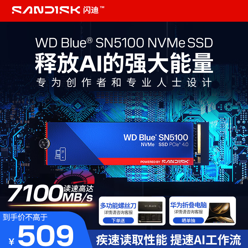 西部数据（WD）SSD固态硬盘 闪迪SN5100 M.2接口 台式机笔记本固态硬盘 AI电脑配件 SN5100 1TB