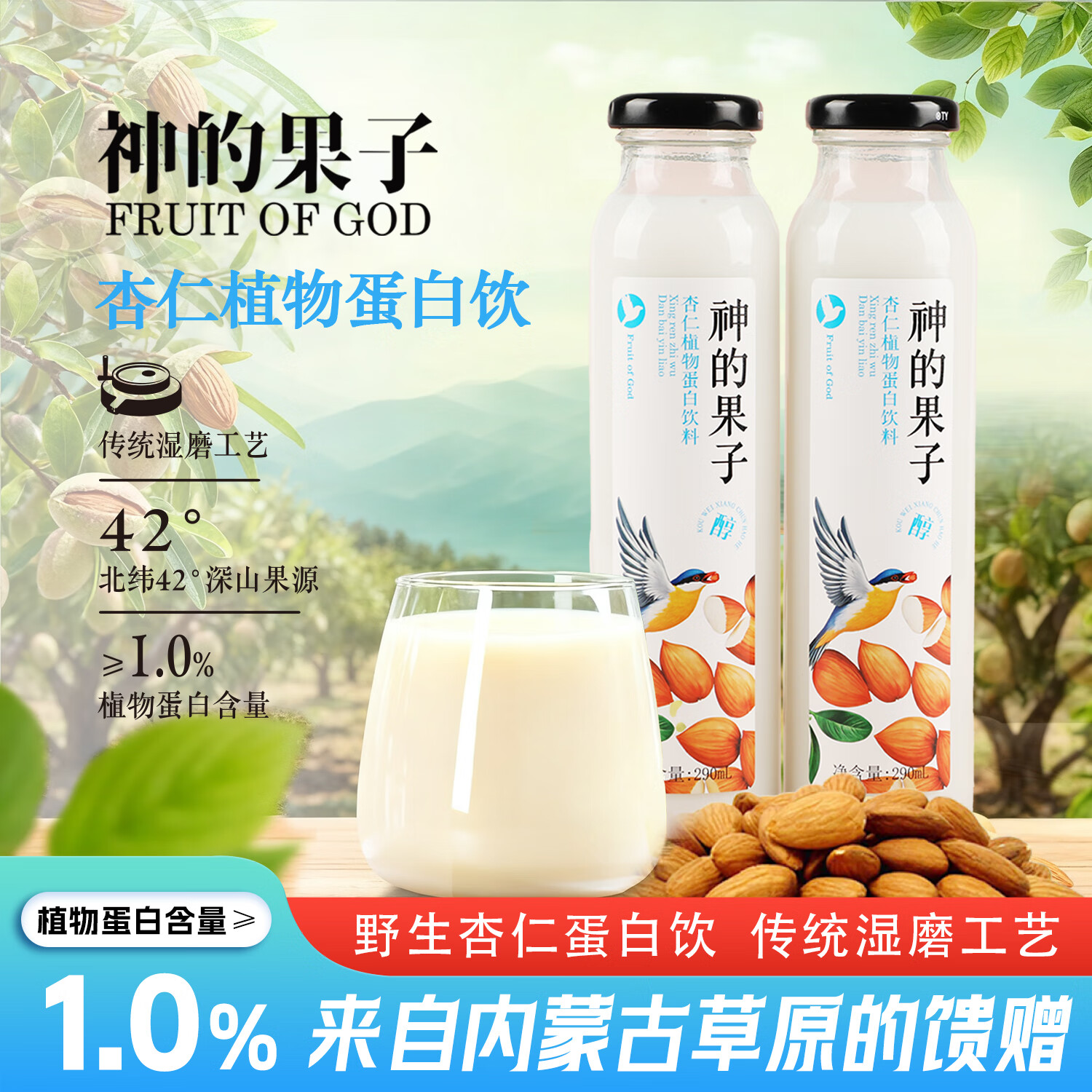 沙漠之花内蒙神的果子年货杏仁乳饮料8瓶杏仁植物蛋白聚会饮料礼盒礼品装 290ml*8瓶