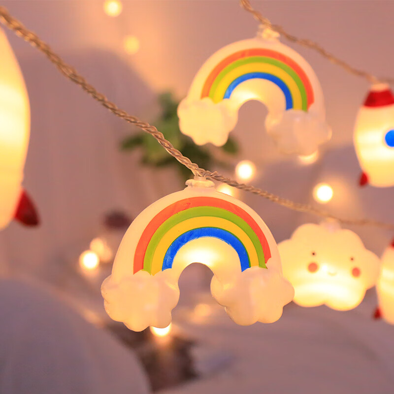 MDNG帐篷灯串露营ed火箭彩虹云朵灯小彩灯闪灯儿童户外帐场景装饰灯 暖光(彩虹) 3米20灯【插电款】常亮