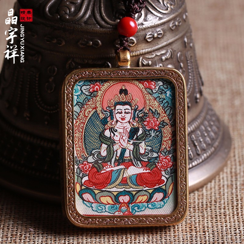 晶宇祥 西藏唐卡吊墜牌掛件男女手工繪制藏式佛牌項(xiàng)鏈本命佛大勢至屬馬 手工 大勢至