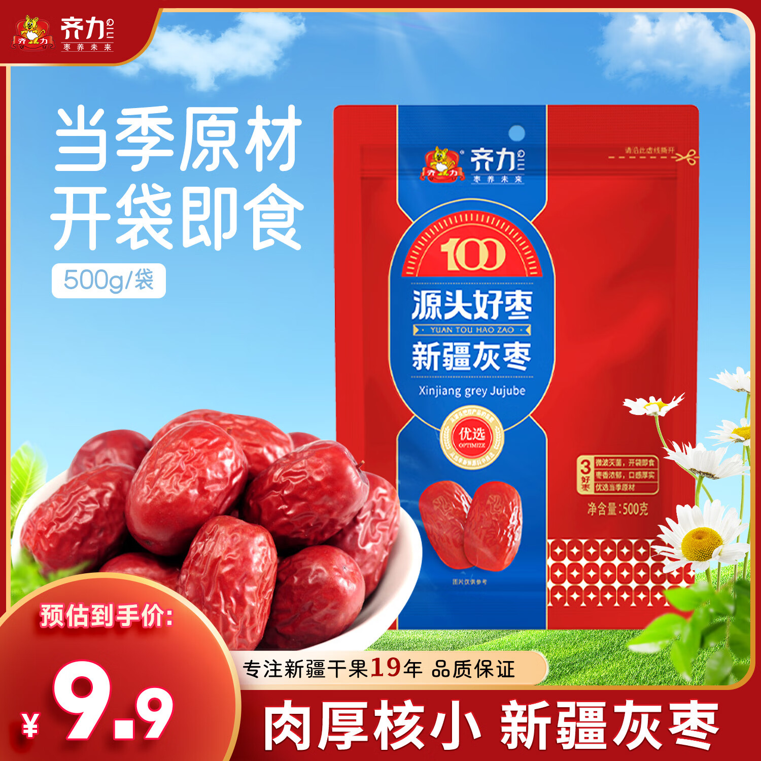 齐力新疆灰枣500g 若羌特产 即食红枣 泡茶煮粥枣子颗粒均匀 果干零食