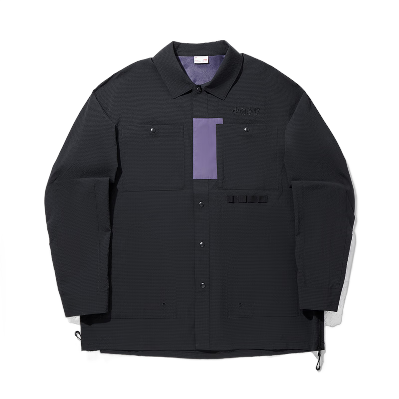 李宁中国李宁反光抗菌防晒休闲衬衫男子秋季潮流宽松百搭运动上衣 黑色-1 XL