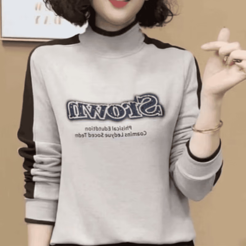 2025秋冬时尚百搭洋气半高领妈妈装长袖打底女T恤卫衣针织衫上衣 燕麦色 2XL （建议135-150斤）