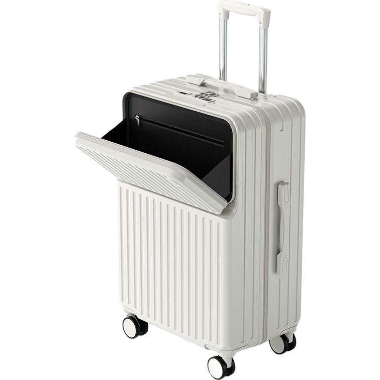 地平線8號（LEVEL8）多功能防爆拉桿箱前置開口大容量旅行箱行李箱靜音輪學生密碼皮箱 303女神白【旗艦多功能加厚款】 24寸【中等大小尺寸】