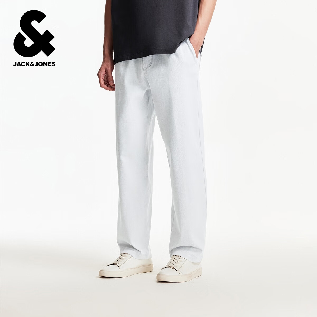 杰克·琼斯（JACK&amp;JONES）男装秋季休闲裤宽松直筒时尚潮流松紧抽绳插袋款长裤裤子 C42蒸气灰 165/72A