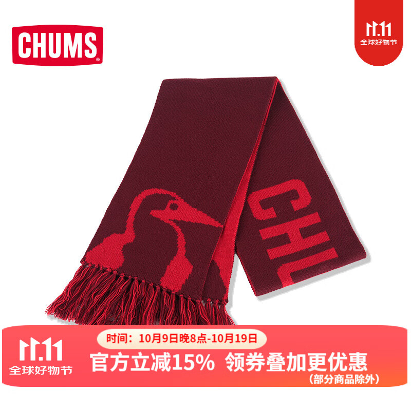 CHUMS洽洽鸟针织围巾户外运动休闲秋冬保暖男女同款围巾CH09-1366 红色R026 京东折扣/优惠券