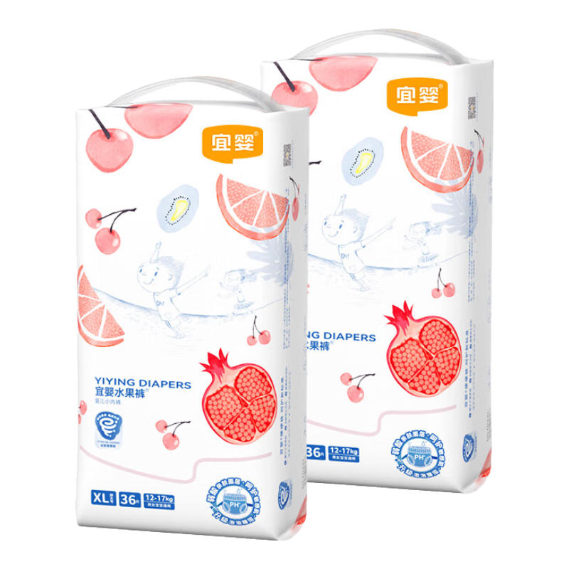 宜婴拉拉裤弱酸亲肤水果裤超薄柔软新生儿婴儿宝宝尿不湿 拉拉裤XL72片