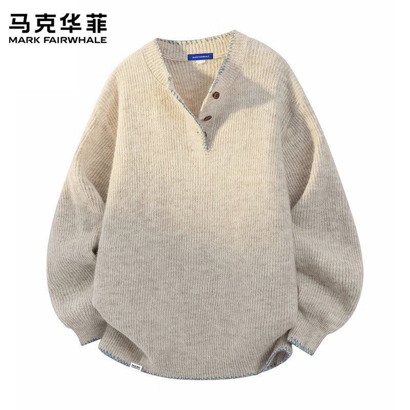 马克华菲(MARK FAIRWHALE)复古潮流休闲毛衣男士2026秋季新款宽松舒适简约百搭帅气上衣男装 杏色 【秋季新品】 M 【建议100-120斤】