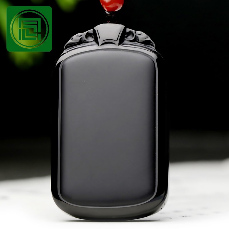 墨玉吊坠玉石项链一细黑羊脂玉佩平安牌无事牌挂件亮亚光福牌带证书