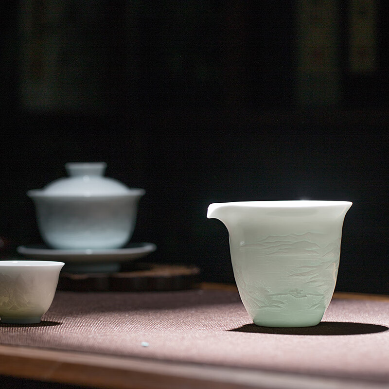 御嘉斋景德镇茶具套装轻奢高档陶瓷团建茶器家用套装伴手礼物定制LOGO 南山悠然头套组（1盖碗1公道4杯）