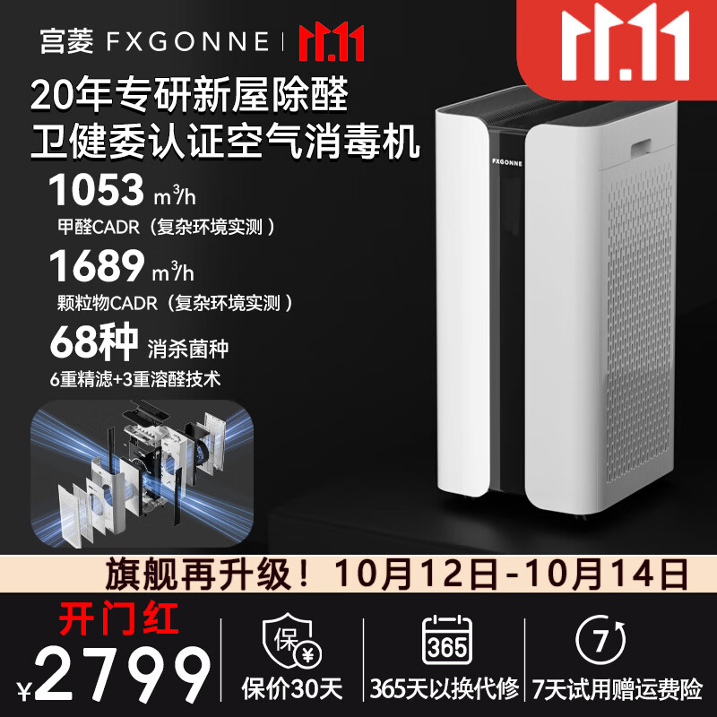 宫菱MARS空气消毒机空气净化器全效吸附分解除醛除菌除异味除猫毛花粉过敏原低噪全链路消杀11重滤净 5A医护级发烧欧盟认证款