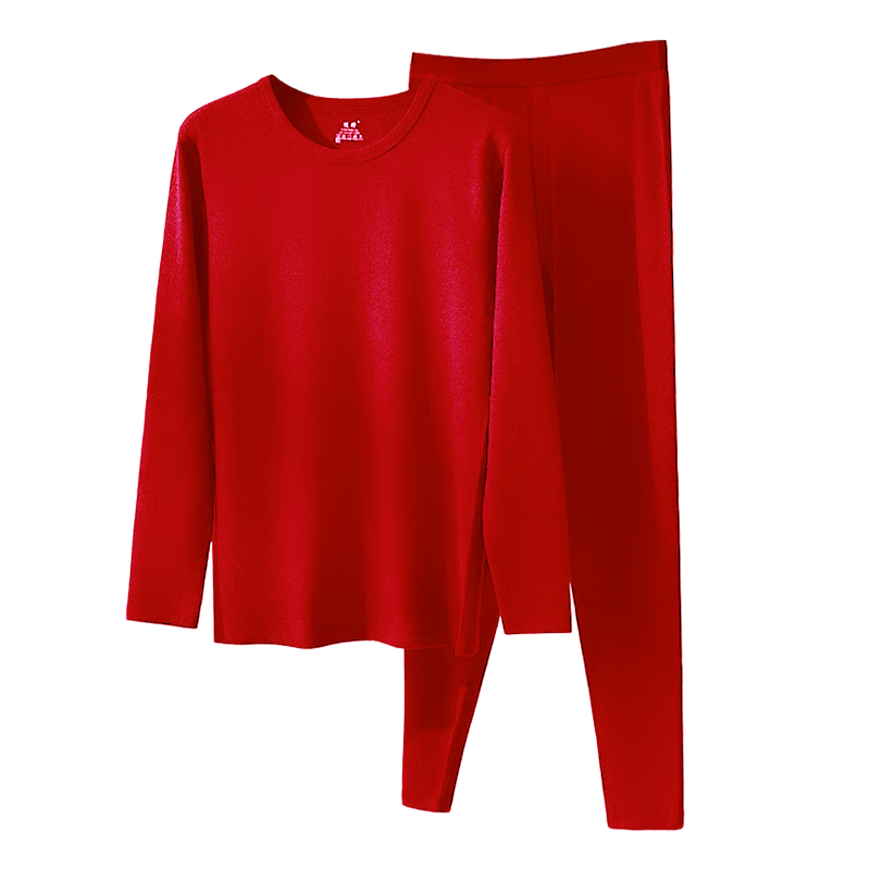 健将保暖内衣男士加绒加厚套装圆领修身打底毛衫防寒双面磨毛秋衣秋裤 大红 L