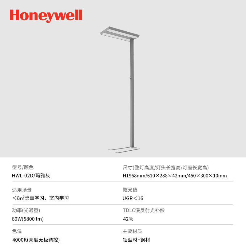霍尼韦尔(Honeywell)落地护眼灯立式台灯学习专用儿童作业学生书桌阅读钢琴灯 标准版(<8m平方空间场景)适用 调光开关