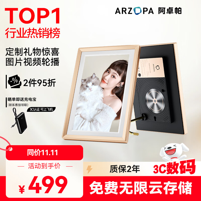 ARZOPA阿卓帕 10.1英寸数码智能云相框 高清电子相册 照片视频触摸播放  端午节礼物 D10香槟金