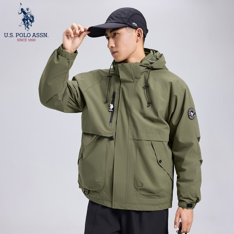 U.S. POLO ASSN.冲锋衣保罗秋冬季户外运动夹克三合一登山服外套上衣男装 军绿【三合一】54755 3XL 185（160-175斤左右）
