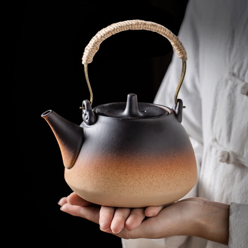 金鑲玉復(fù)古大號(hào)陶瓷燒水壺提梁粗陶壺電陶爐碳爐圍爐煮茶壺家用 如意粗陶提梁壺 701mL(含)-800mL(含)