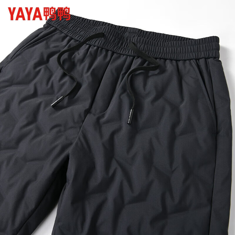 鸭鸭（YAYA）男士羽绒裤直筒加厚松紧腰弹力保暖中青年冬季新年防寒休闲裤子 黑色 XL 180（建议130-150斤）
