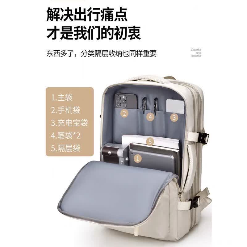 红同可扩容双肩包超大容量学生书包商务出差背包行李包笔记本电脑包 粉色 16寸