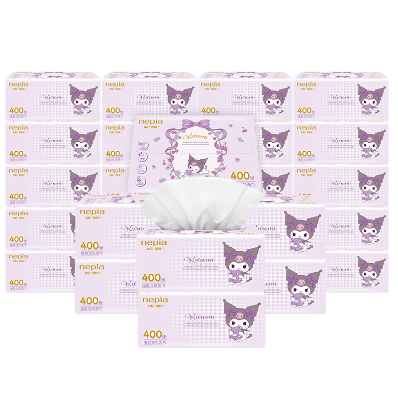妮飘（Nepia）抽纸三丽鸥库洛米大规格加厚面巾纸家用箱装 5层 80抽*27包