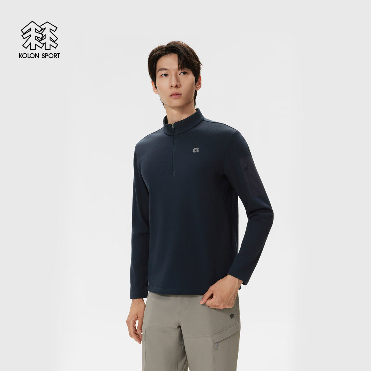 KOLON SPORT/可隆户外抓绒衣 男士保暖POLARTEC半拉链长袖T恤 LHZT5WN125-NV 藏蓝 2XL 185/104A