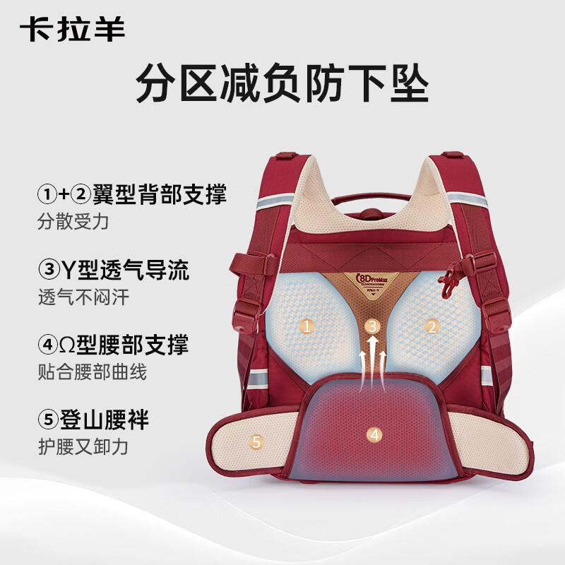 卡拉羊小学生书包1-6年级【云朵ProMax】8维减负防下坠护脊儿童背包男女 （8维减负防下坠）传奇蓝 【小号】幼升小推荐|身高135cm以下