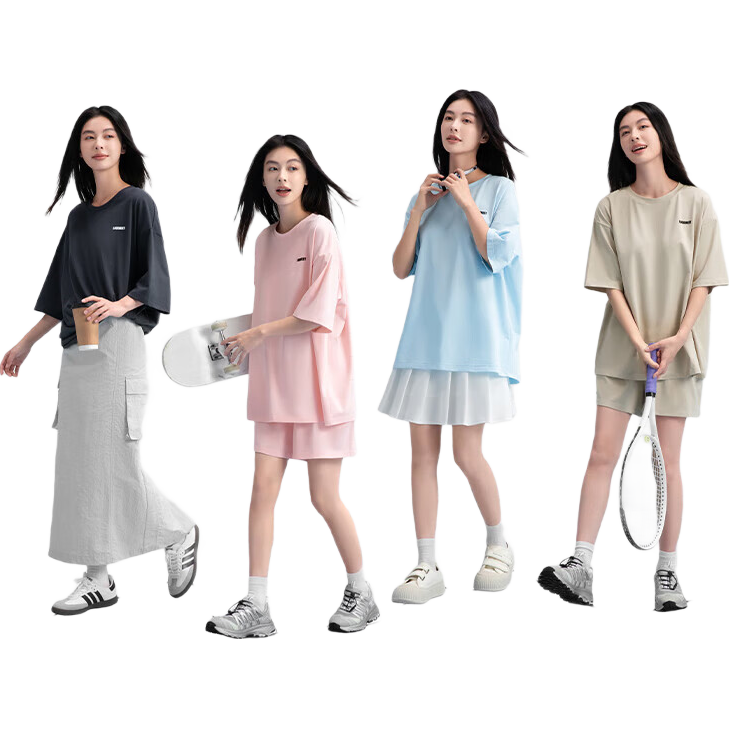 幸棉（LUCKMEEY）【断码特惠】家居服可外出套装睡衣女纯棉冬男女情侣休闲T恤短袖 女款卡其灰 L （女110-130斤/男100-130斤）