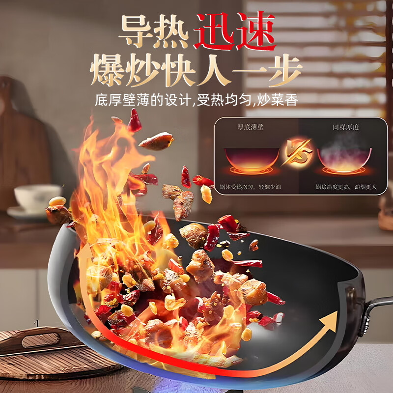 兴梦想 NEW DREAM正宗章丘大肚锅铁锅无涂层不粘锅手工锻打精铁家用炒菜锅已开锅 【精铁大肚锅】送实木盖+锅铲 28cm