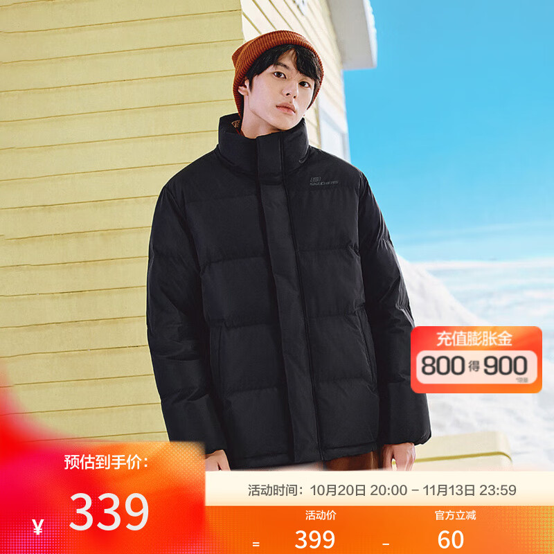 斯凯奇【立领保暖外套】秋冬短款羽绒服男女时尚外套羽绒服女外套锁温 碳黑/0018 L