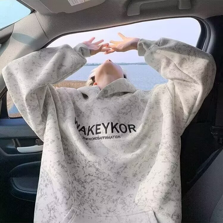 POUM美式高街卫衣男士秋冬潮牌休闲加绒男装上衣2025新款情侣帽衫外套 JCF-H975杏色 加绒 M